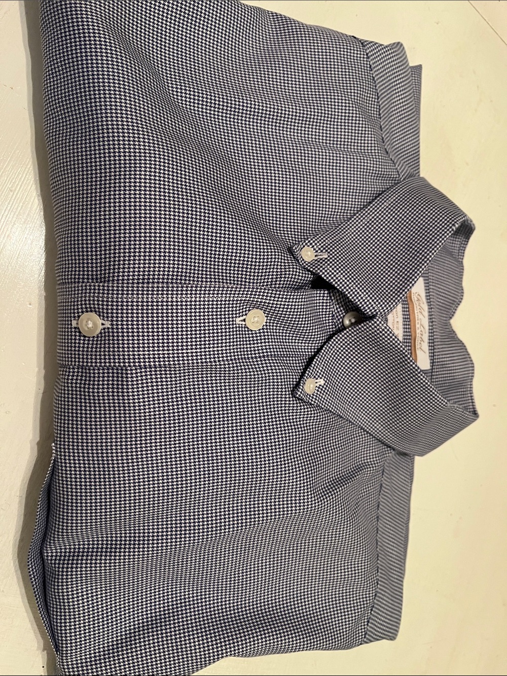 Roundtree & Yorke Navy and White Mini-Check Button-Down Shirt